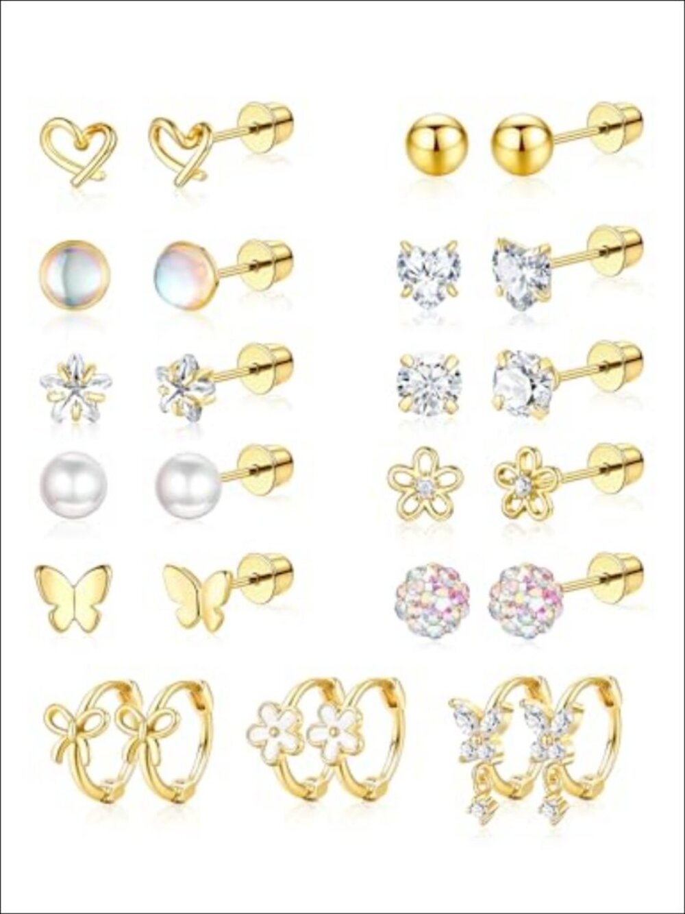 Hypoallergenic Surgical Stainless Steel Screw Back Stud Earrings Flower Heart
